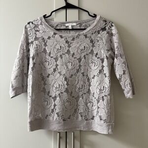 dELiAs Womens Gray Floral Lace 3/4 Sleeve Top Size XS Y2K